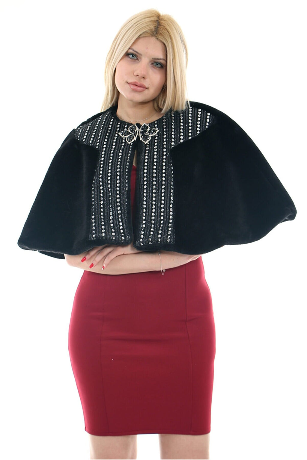 Suni Kürk Siyah Kadın Bolero