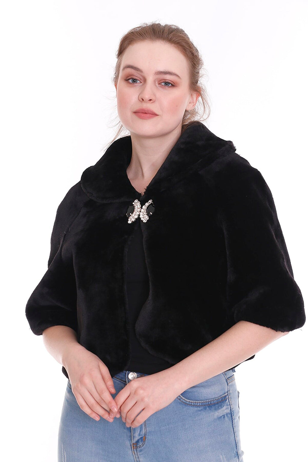 Suni Kürk Siyah Kadın Bolero
