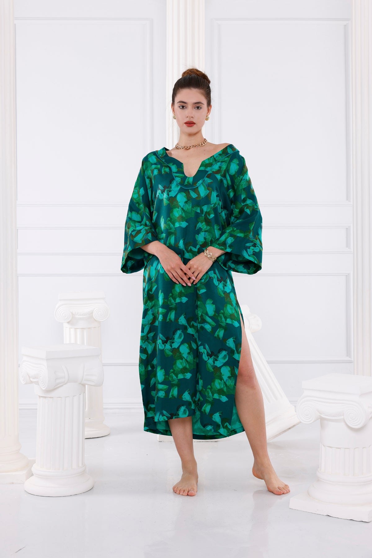 Nova Vegan İpek CUPRO Yeşil Kaftan