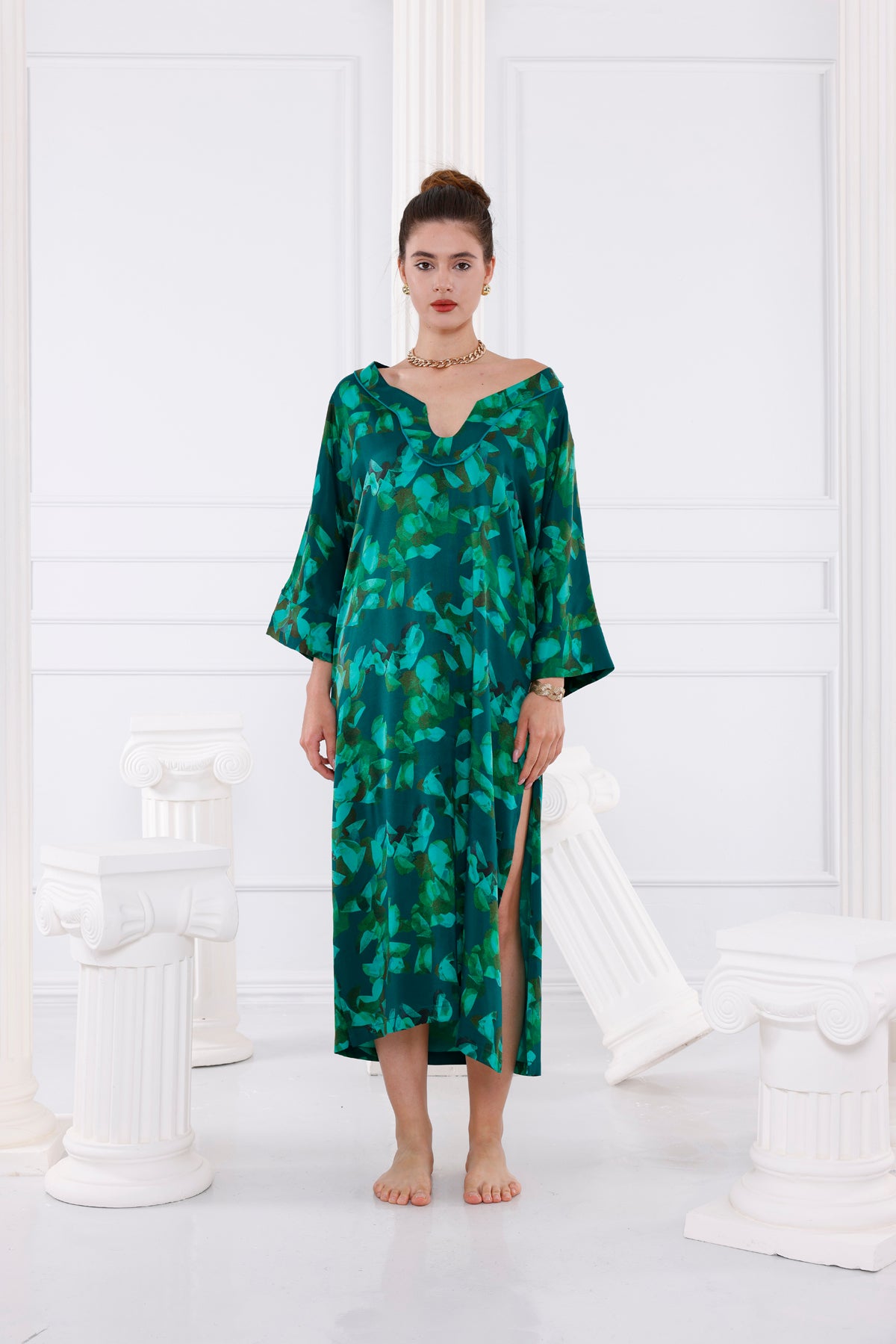 Nova Vegan İpek CUPRO Yeşil Kaftan