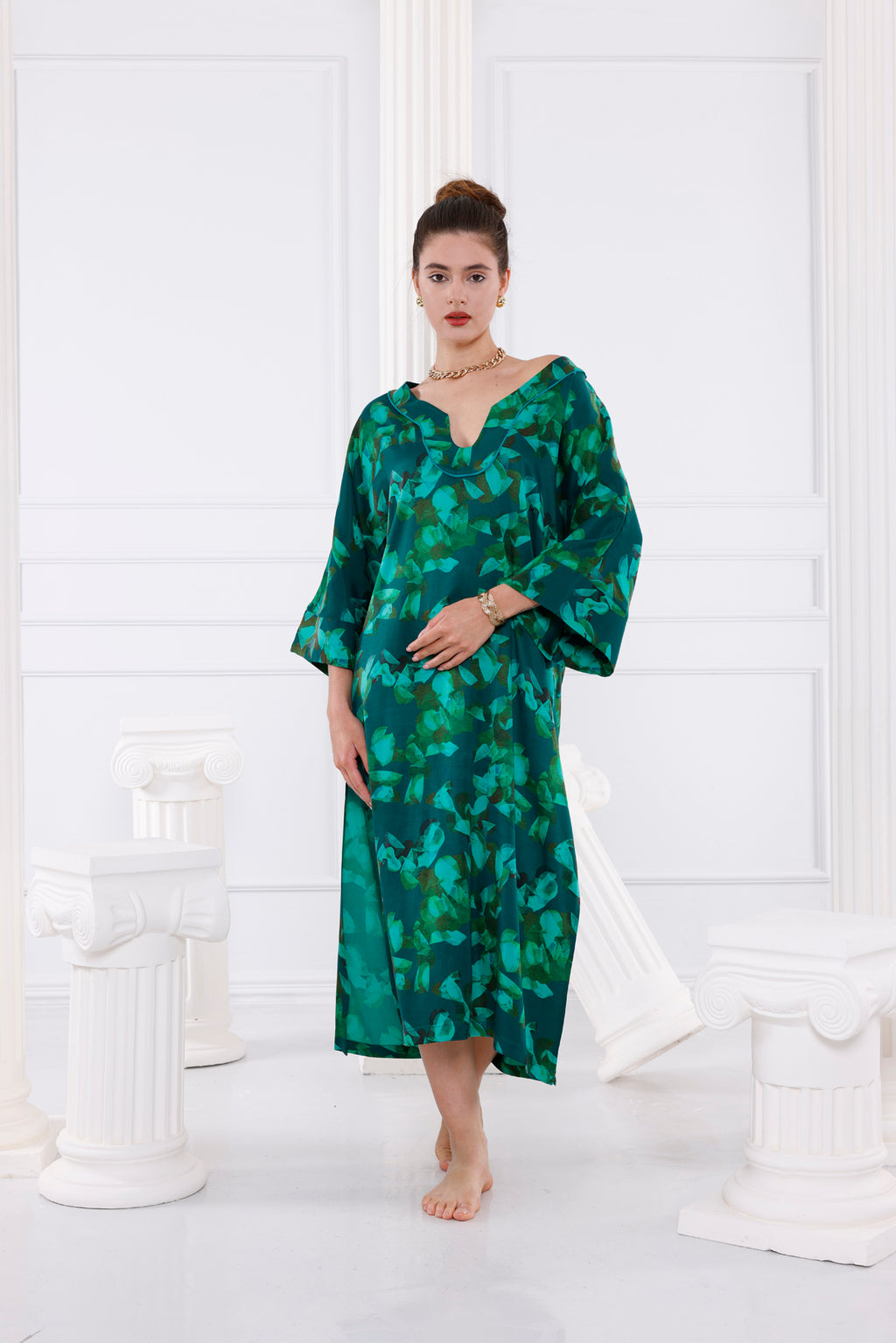 Nova Vegan İpek CUPRO Yeşil Kaftan