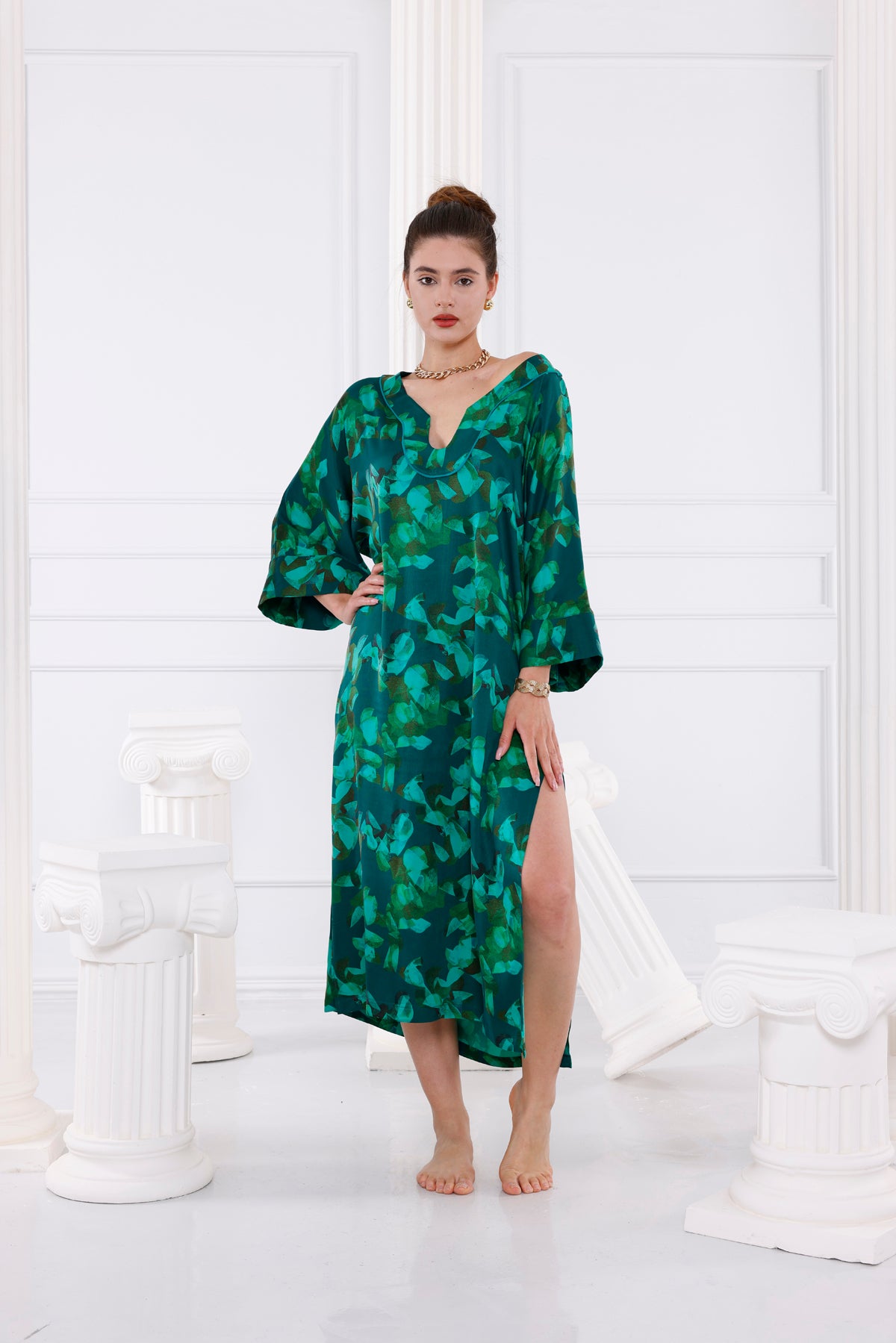Nova Vegan İpek CUPRO Yeşil Kaftan