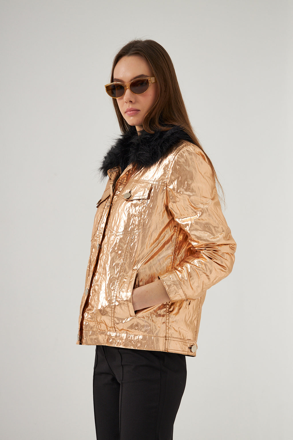 Parlak Suni Deri Gömlek Ceket