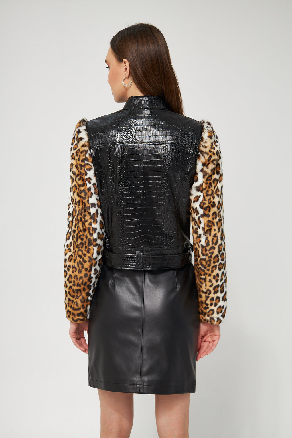Suni Deri Biker Ceket Leopar