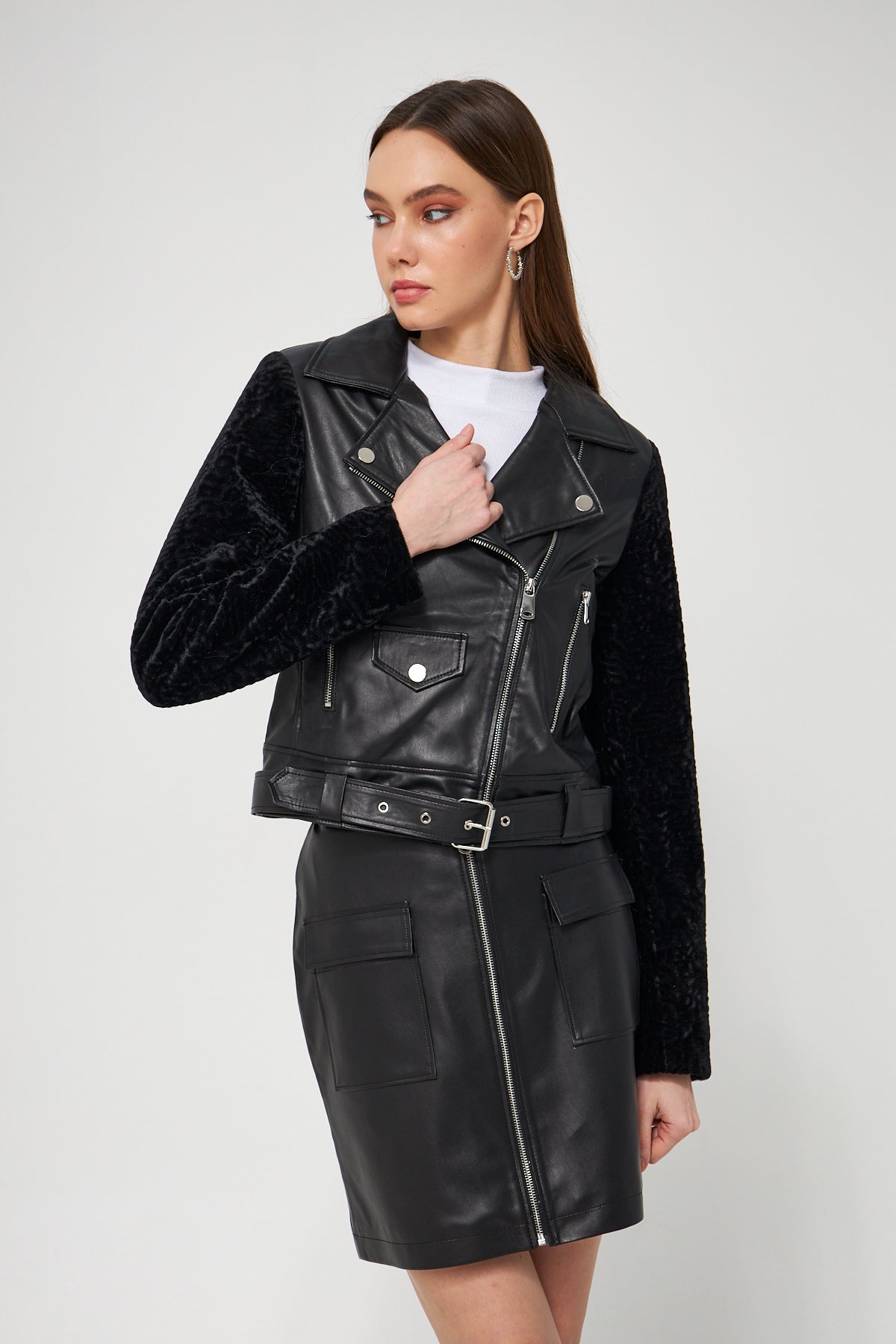 Suni Deri Biker Ceket