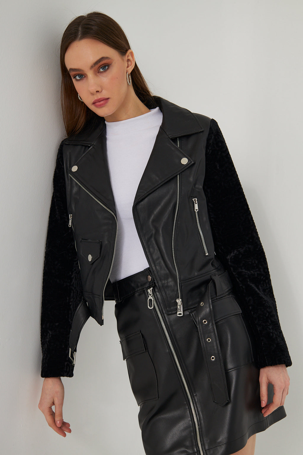 Suni Deri Biker Ceket