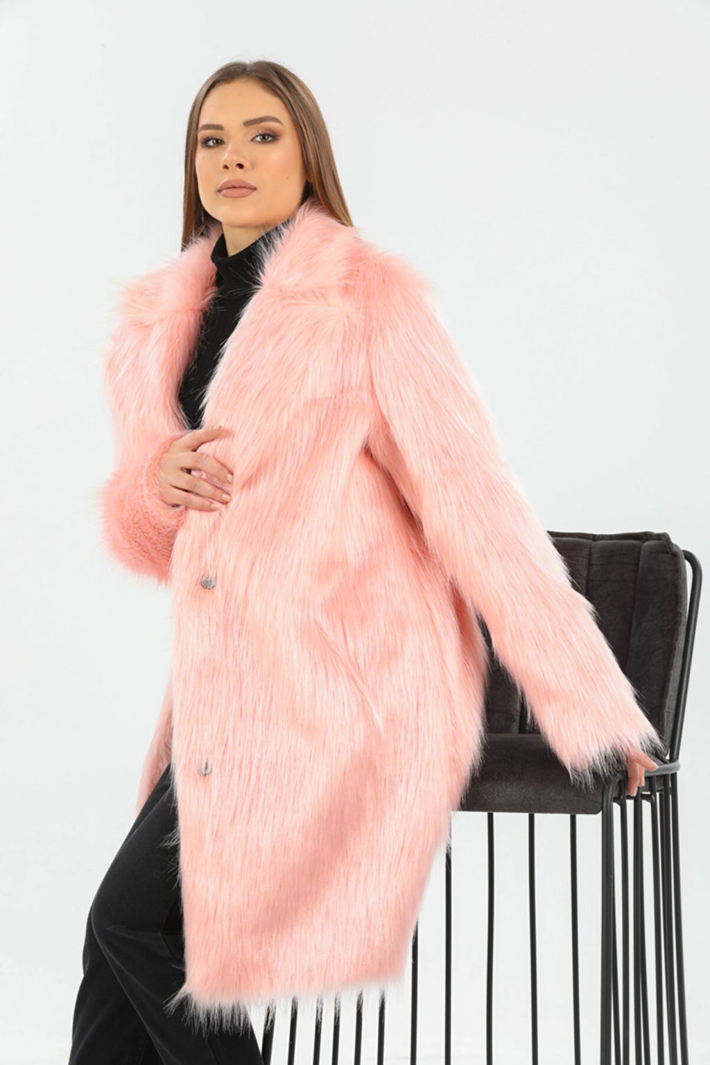 Finley Suni Kürk Pembe Kadın Kaban